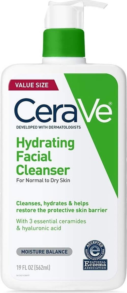 CeraVe Hydrating Cleanser with Hyaluronic Acid. Face Wash for Dry Skin.16oz | Skin Care For Men and Women. Daily Cleanser & Makeup Remover with Glycerin & Ceramides. National Eczema Association Certified