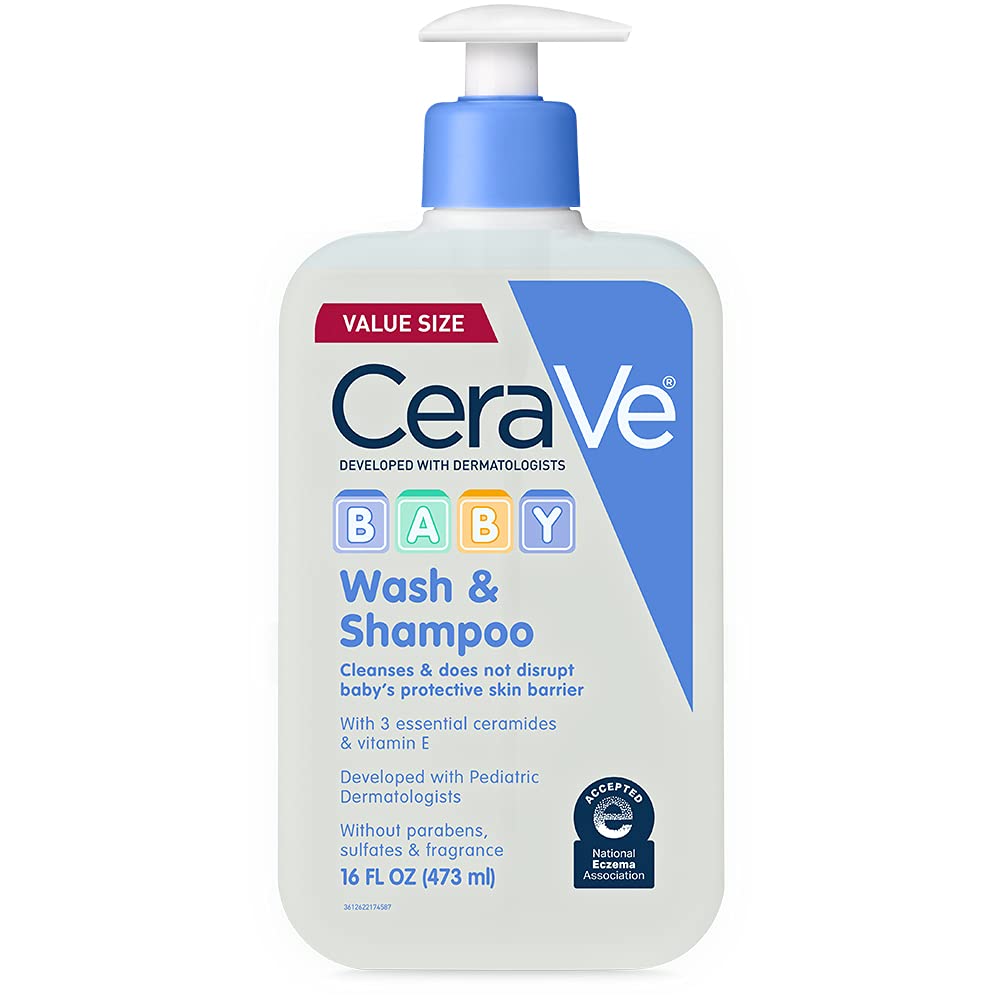 CeraVe Baby 2-in-1 Wash & Shampoo with Vitamin E for Hair & Skin. 16oz | Tear-Free Wash For Baby Hair and Skin with Vitamin E. Fragrance-Free. Paraben-Free. Dye-Free. Phthalates-Free. Sulfate-Free