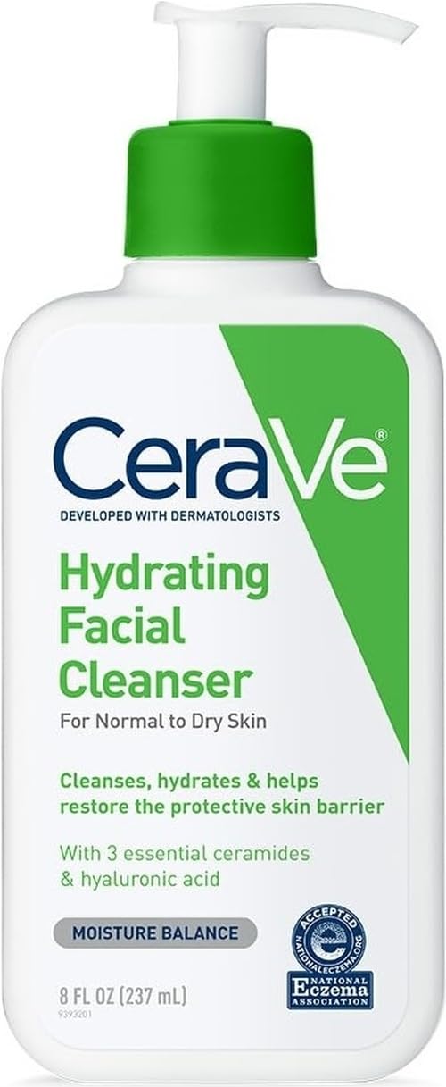 CeraVe Hydrating Cleanser with Hyaluronic Acid. Face Wash for Dry Skin.19oz | Skin Care For Men and Women. Daily Cleanser & Makeup Remover with Glycerin & Ceramides. National Eczema Association Certified