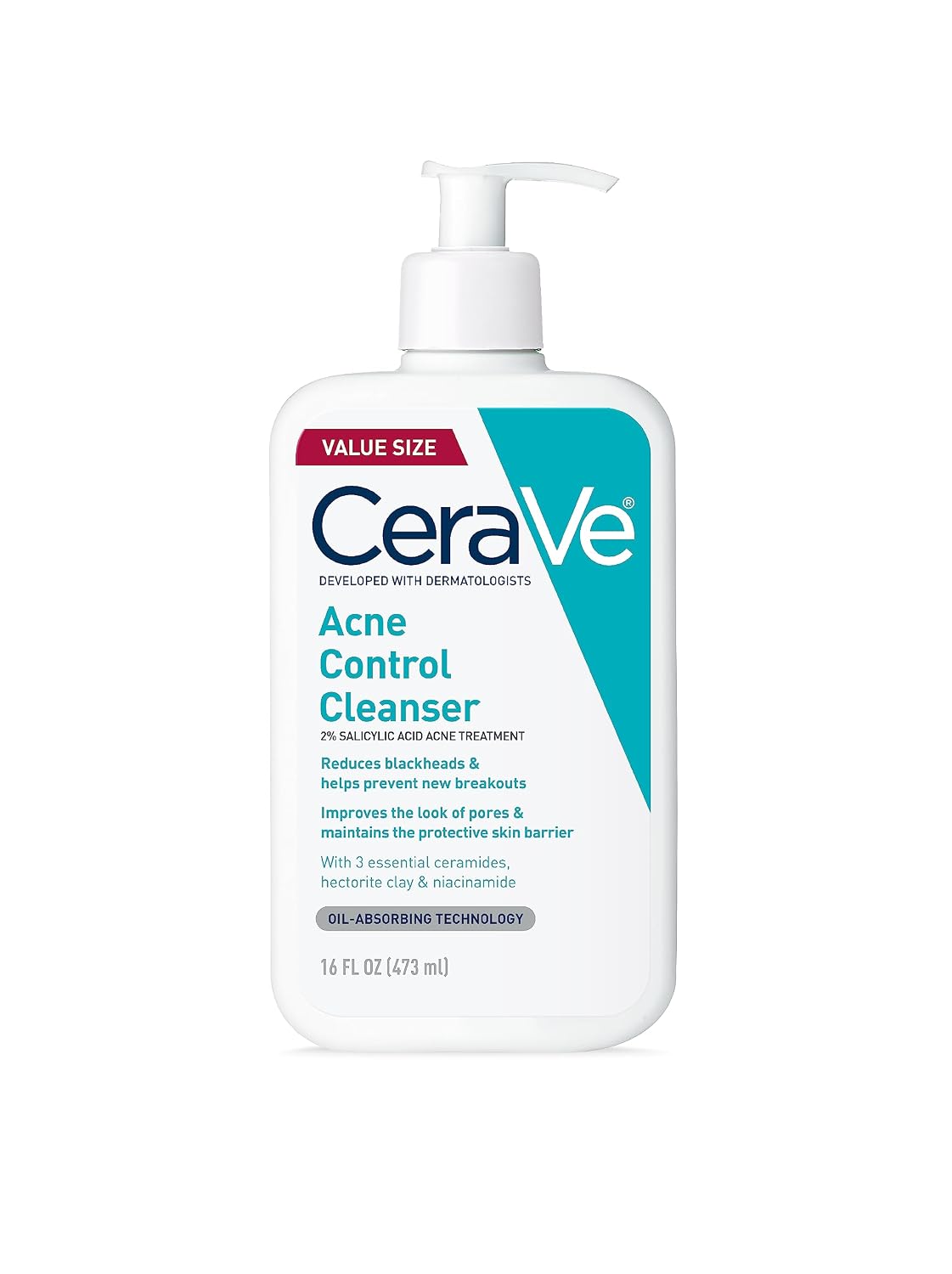 CeraVe Acne Control Cleanser. Face Wash with 2% Salicylic Acid. 16 oz | Skin Care with Niacinamide. Acne Face Wash. Acne Treatment For Face. Ceramides. Fragrance Free. Gentle. Oil Absorbing Clay