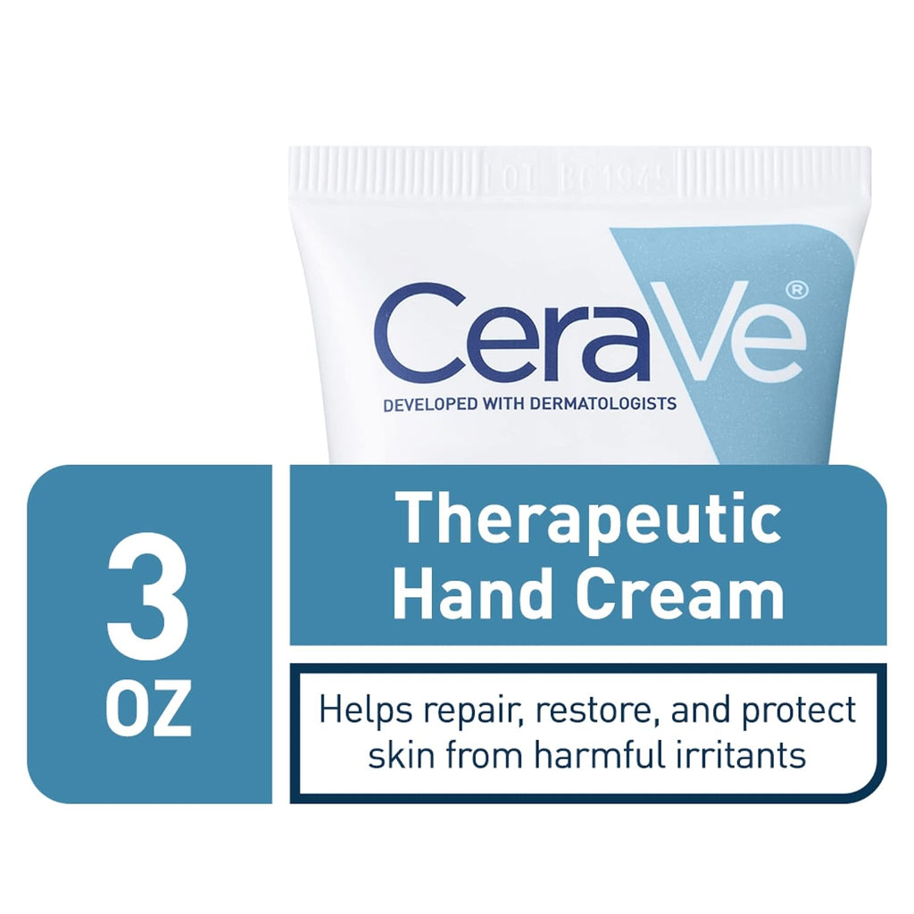 CeraVe Therapeutic Hand Cream for Dry Cracked Hands With Hyaluronic Acid and Niacinamide.Fragrance Free 3 Ounce.(Pack of 2)