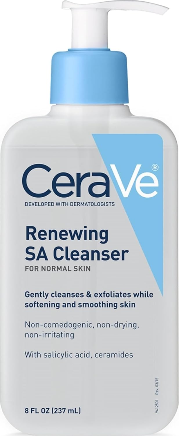 CeraVe Renewing Salicylic Acid Cleanser. BHA Exfoliating Face Wash. 8oz | Skin Care with Hyaluronic Acid & Niacinamide. Facial Cleanser. Face Cleanser. Ceramides. Fragrance Free. Non-Comedogenic