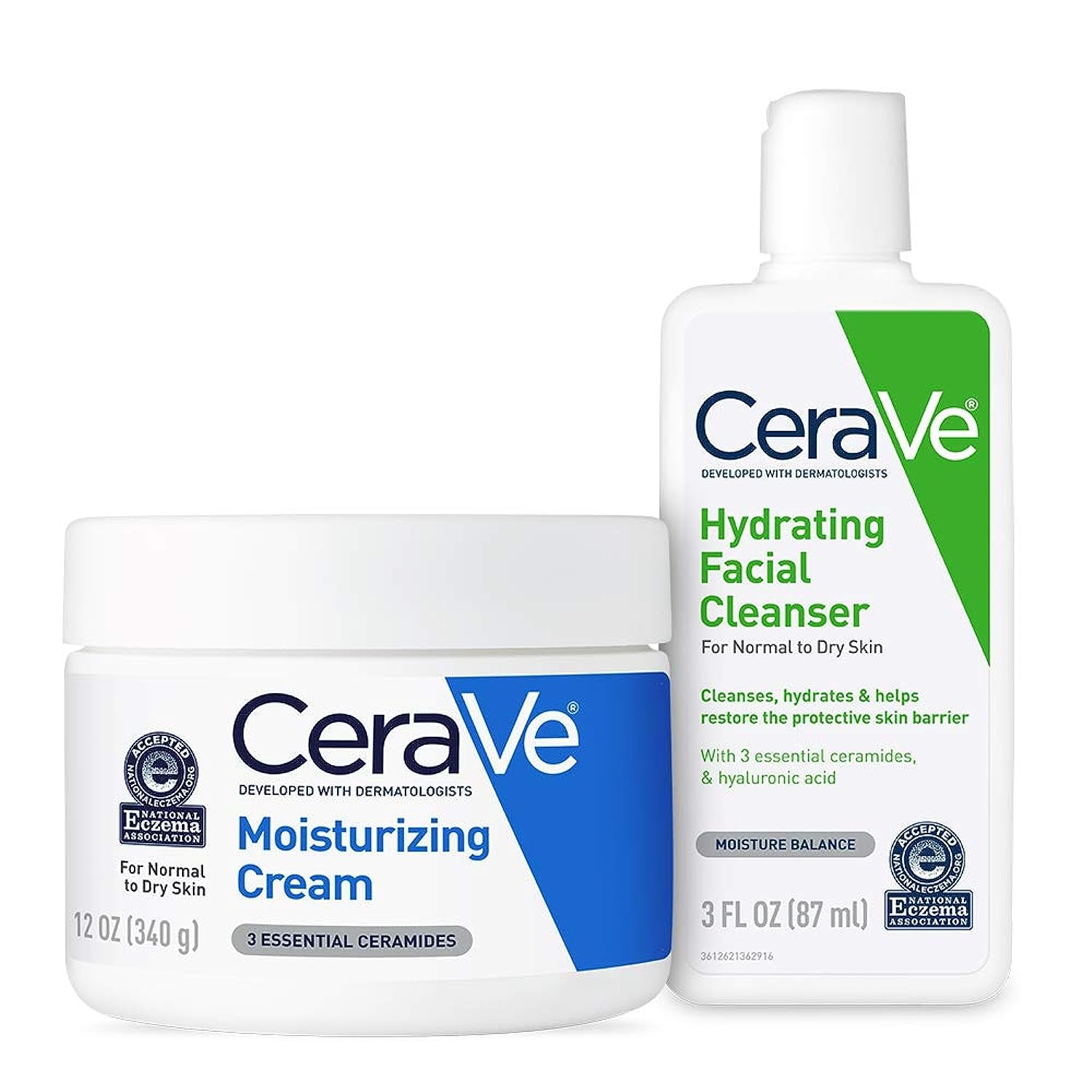 CeraVe Skin Care Set. Moisturizing Cream & Hydrating Facial Cleanser | 8oz Cream & 8oz Facial Cleanser. Ceramides + Hyaluronic Acid Moisturizer & Face Wash
