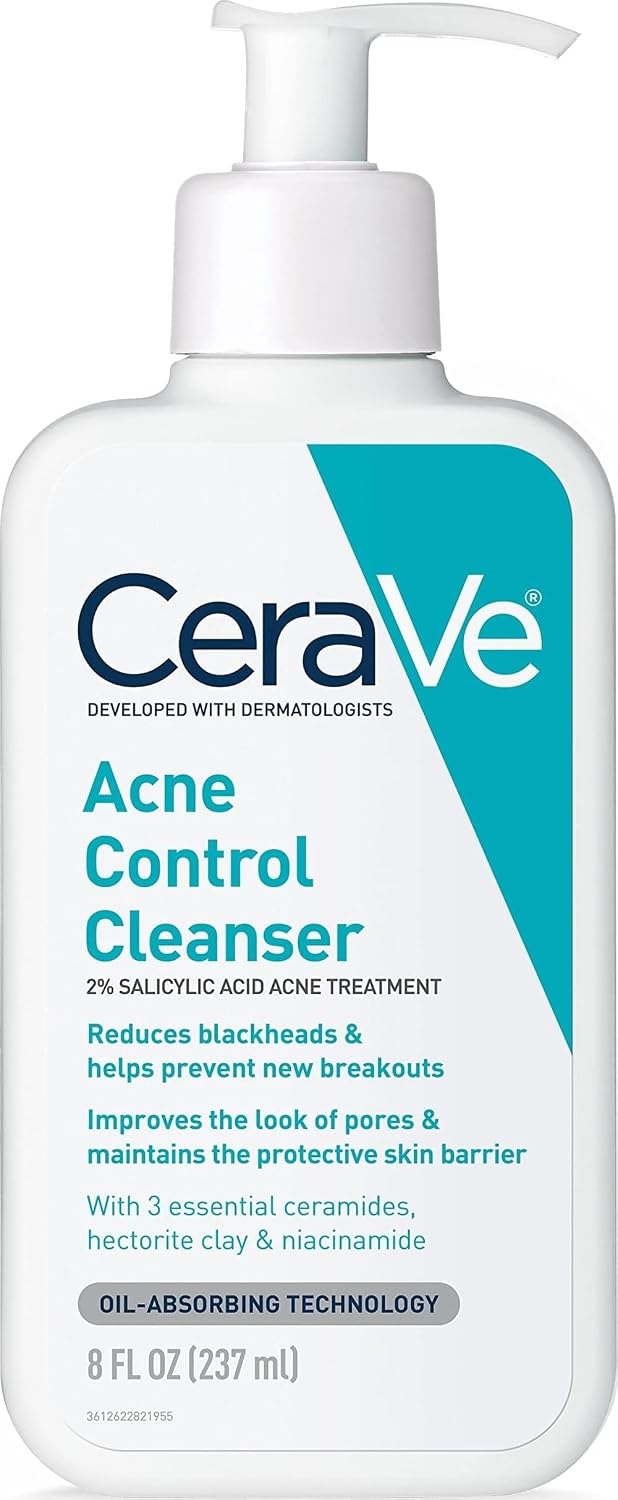 CeraVe Acne Control Cleanser. Face Wash with 2% Salicylic Acid. 8 oz | Skin Care with Niacinamide. Acne Face Wash. Acne Treatment For Face. Ceramides. Fragrance Free. Gentle. Oil Absorbing Clay