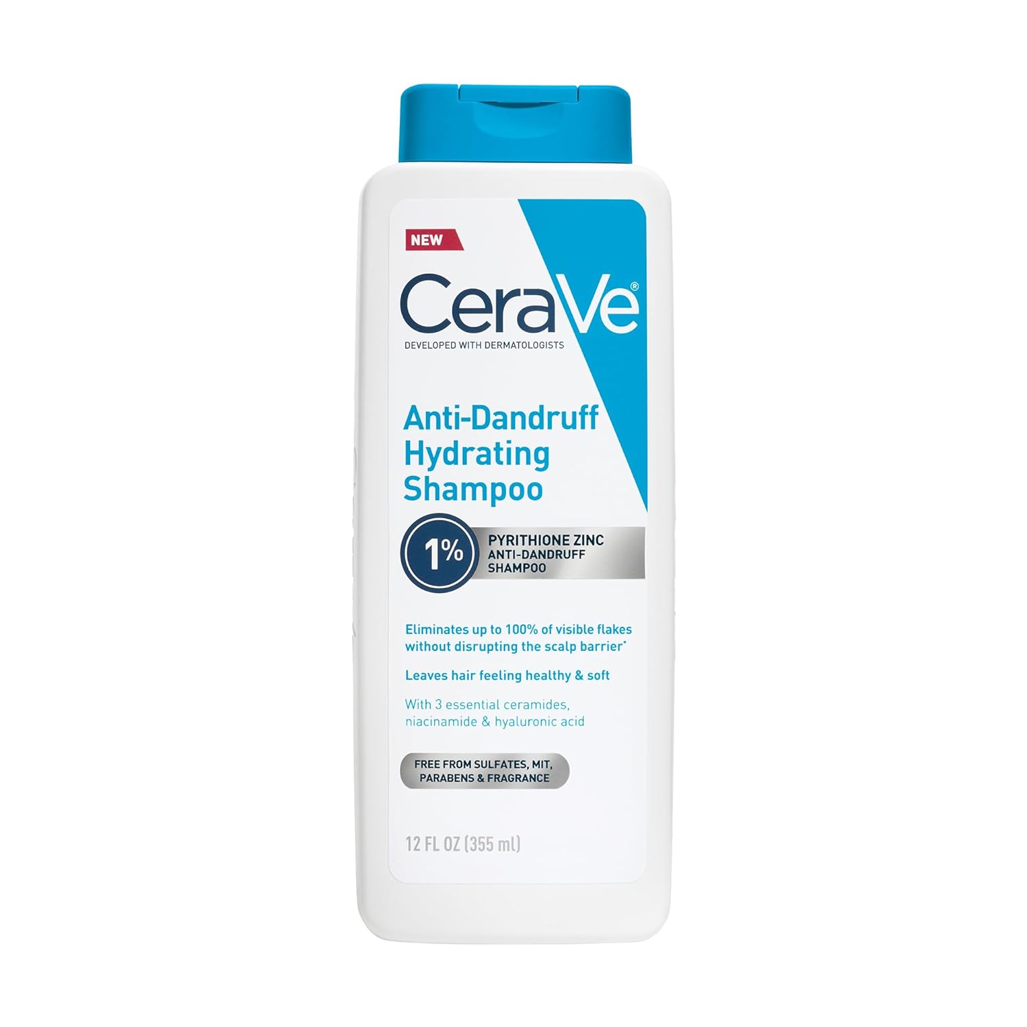 CeraVe Hydrating Anti Dandruff Shampoo. Itchy Scalp Treatment. 12oz | Helps Eliminate Flakes with 1% Pyrithione Zinc. Hyaluronic Acid. Niacinamide and Ceramides In A Sulfate Free Formula