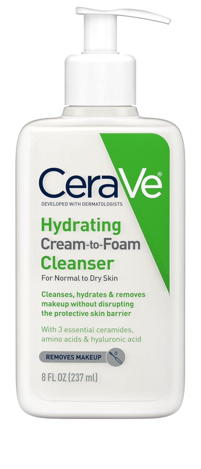 CeraVe Hydrating Cream To Foam Cleanser. Face Wash for Dry Skin. 19oz | Skin Care with Hyaluronic Acid. Makeup Remover. Facial Cleanser. Fragrance-Free. Non-Comedogenic. For Normal To Dry Skin