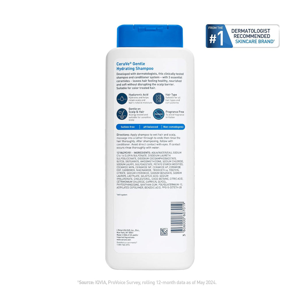 CeraVe Gentle Hydrating Shampoo with Hyaluronic Acid for Hair & Scalp. 12 Fl Oz (Pack of 12)