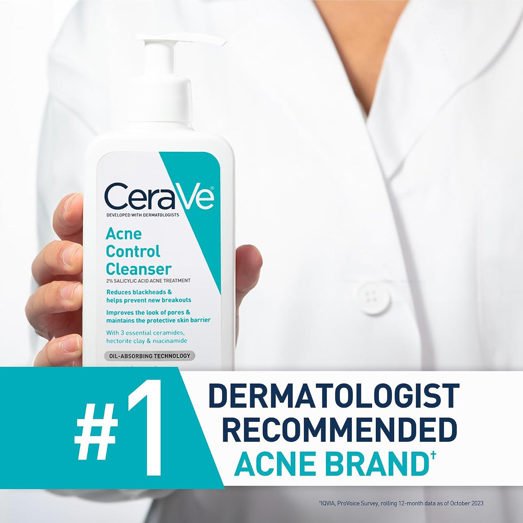 CeraVe Acne Control Cleanser. Face Wash with 2% Salicylic Acid. 16 oz | Skin Care with Niacinamide. Acne Face Wash. Acne Treatment For Face. Ceramides. Fragrance Free. Gentle. Oil Absorbing Clay