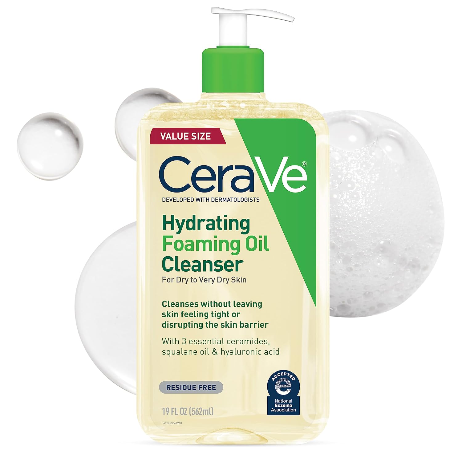 CeraVe Hydrating Foaming Oil Facial Cleanser with Hyaluronic Acid. 19oz | Squalane Face & Body Wash with Double-Cleansing Efficacy Removes Makeup without Residue. For Dry To Very Dry Skin