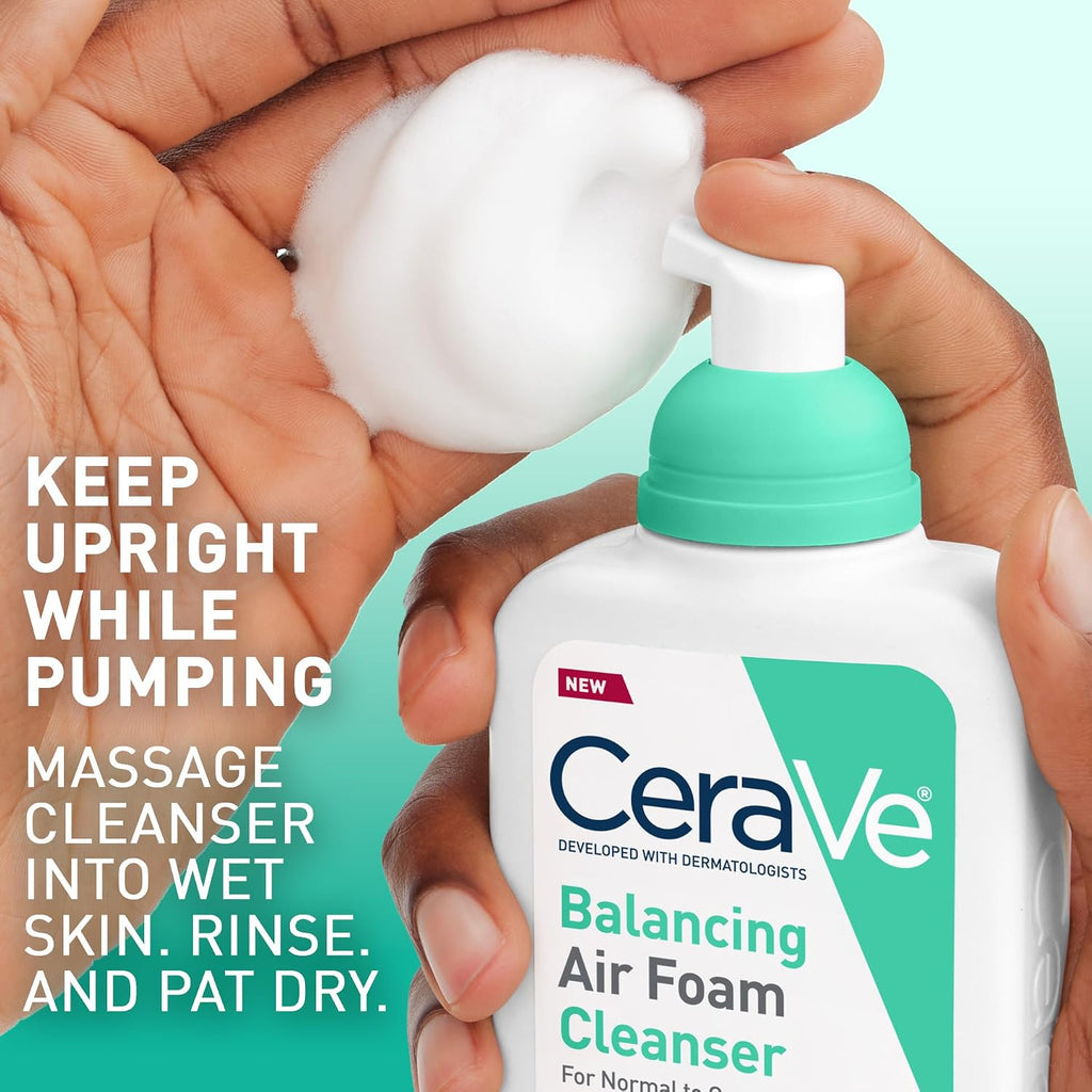 CeraVe Balancing Air Foam Face Wash.Foaming Facial Cleanser Combination Skin.8HR Oil Control.24HR Hydration.Fragrance-Free & Non-Comedogenic.With Glycolysine™ & 3 Essential Ceramides.8oz.(Pack of 2)
