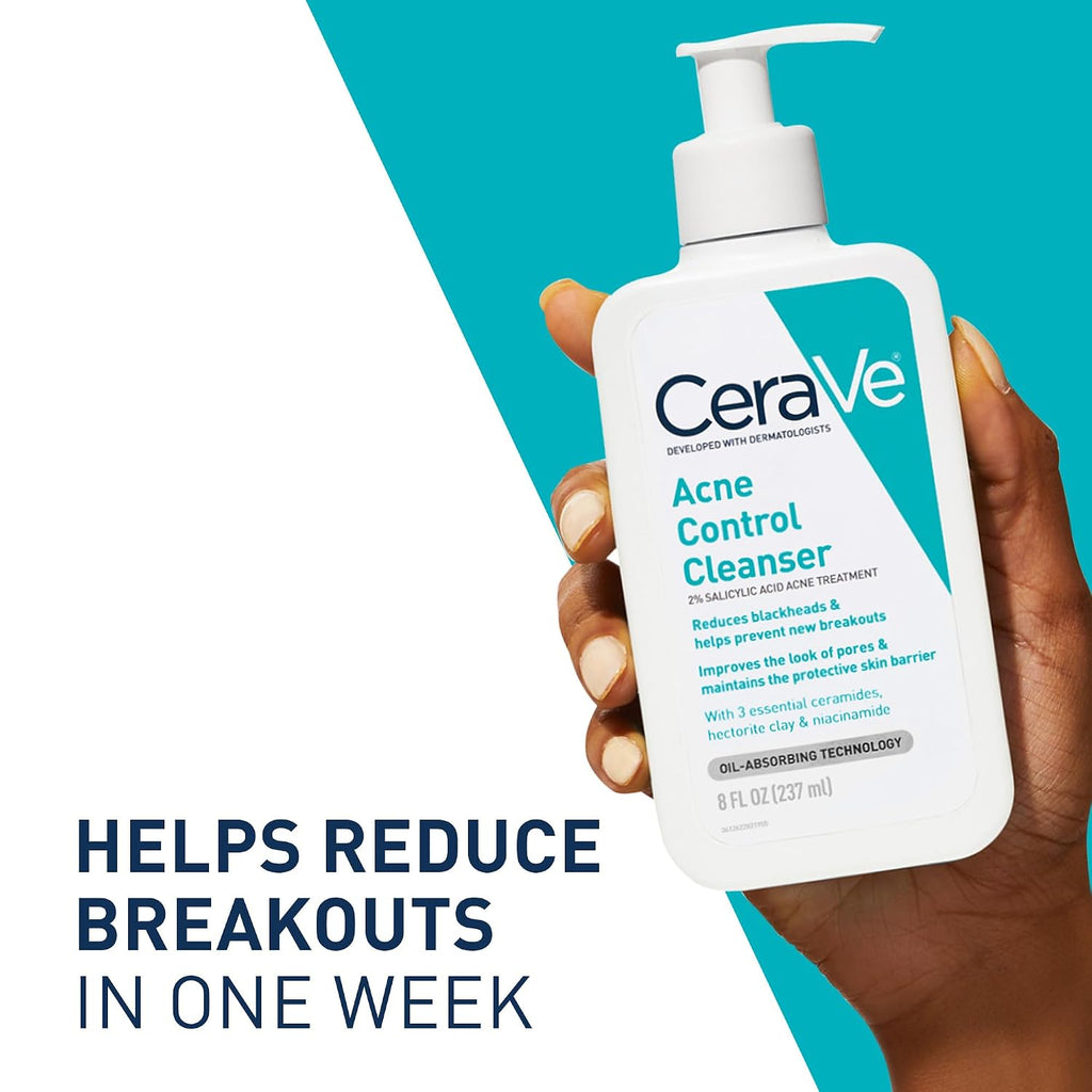 CeraVe Acne Control Cleanser. Face Wash with 2% Salicylic Acid. 16 oz | Skin Care with Niacinamide. Acne Face Wash. Acne Treatment For Face. Ceramides. Fragrance Free. Gentle. Oil Absorbing Clay