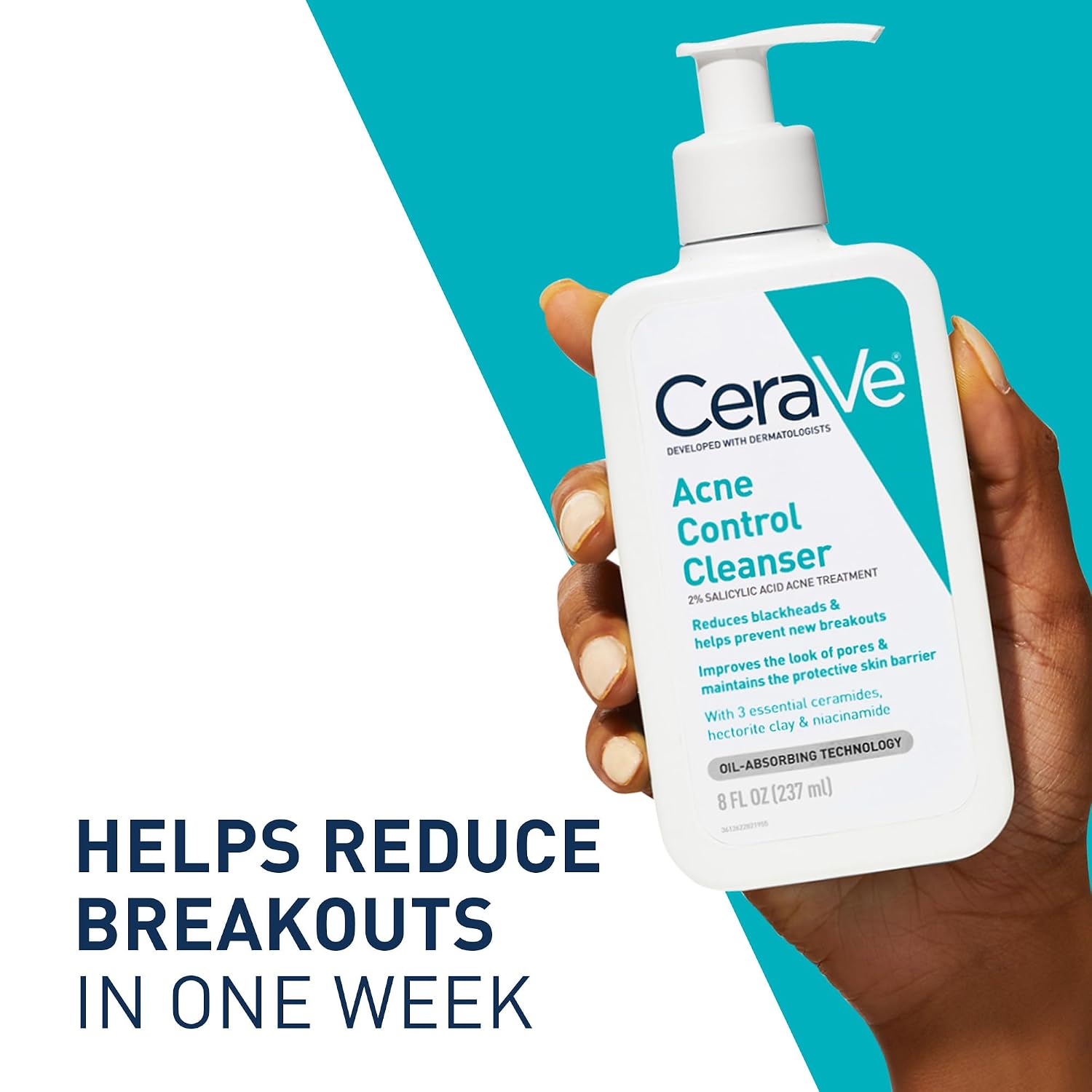 CeraVe Acne Control Cleanser. Face Wash with 2% Salicylic Acid. 16 oz | Skin Care with Niacinamide. Acne Face Wash. Acne Treatment For Face. Ceramides. Fragrance Free. Gentle. Oil Absorbing Clay