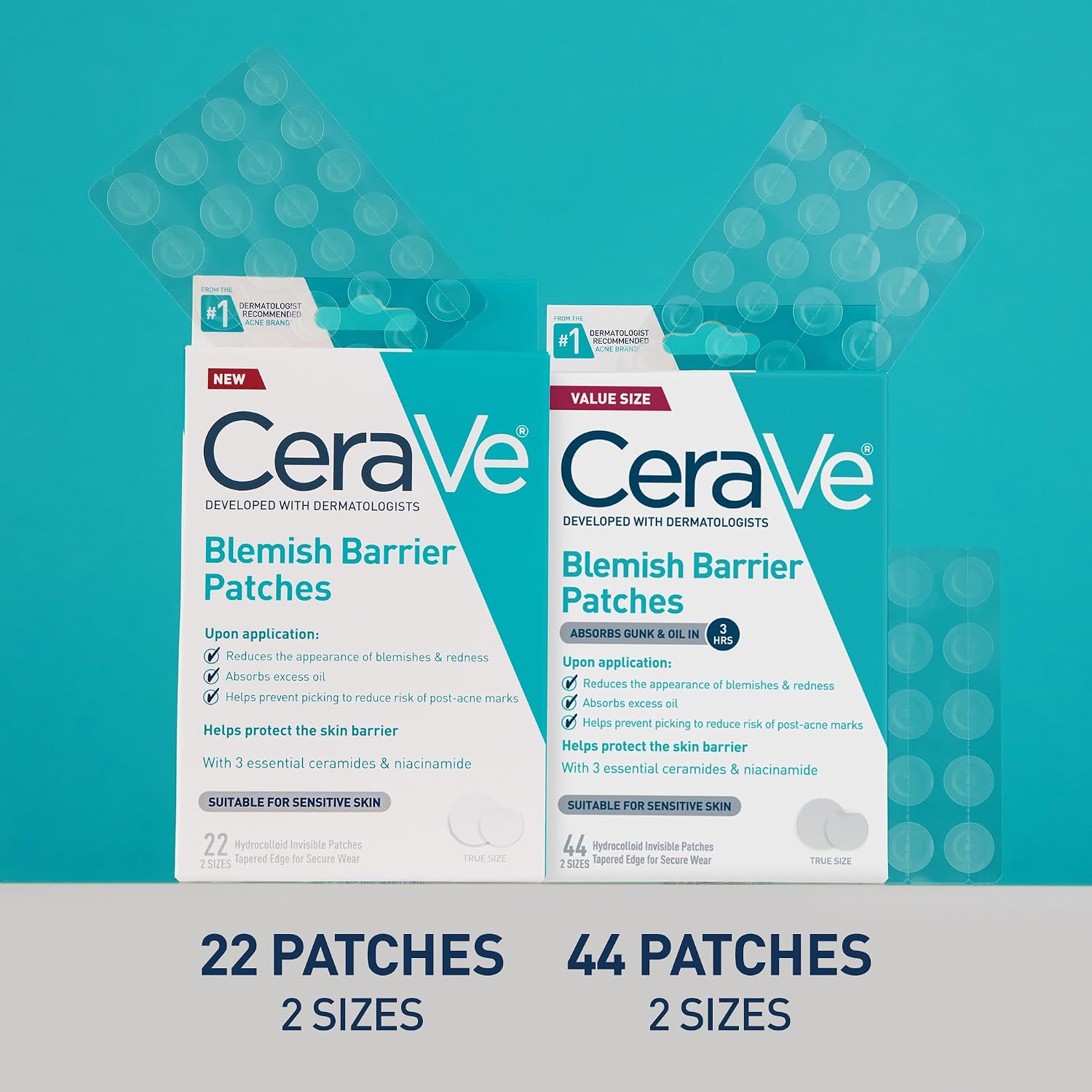 CeraVe Hydrocolloid Pimple Patches with Niacinamide. Ultra-Thin. 44ct | Absorbs Oil with Niacinamide and Ceramides. Ultra-Thin Acne Patches That Blend Into All Skin Tones. For Sensitive Skin