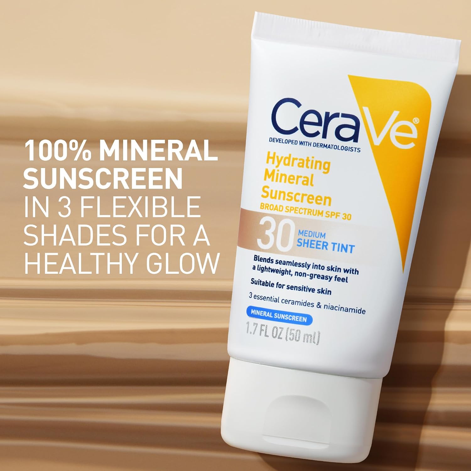 CeraVe Tinted Sunscreen for Face. Mineral SPF 30 Moisturizer. Deep. 1.7oz | Skin Care. Face Sunscreen. Hyaluronic Acid. Zinc Oxide. Titanium Dioxide. Sheer Tint. Healthy Glow. Blends Seamlessly