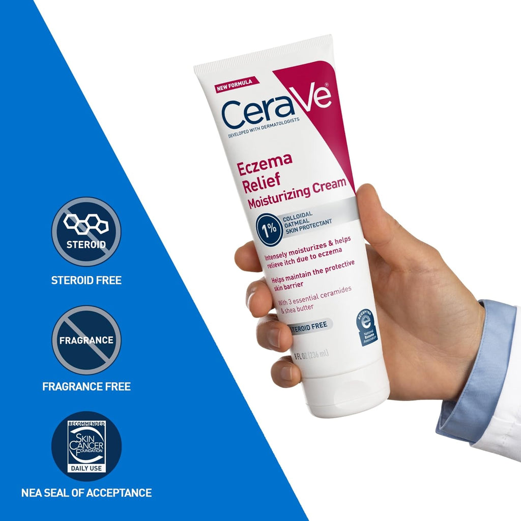 CeraVe  Relief Moisturizing Cream. Shea Butter Dry Skin Lotion. 8oz | Steroid-Free Skin Care Formula with Colloidal Oatmeal and Vitamin E Provides Soothing Treatment For Itchy Skin
