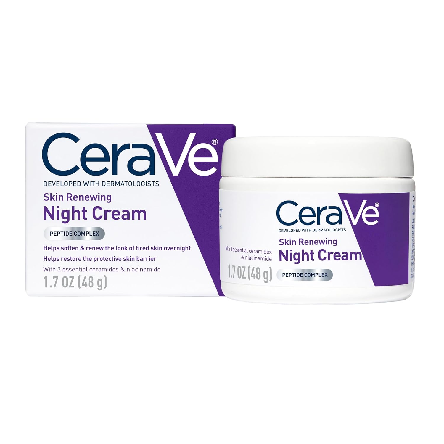 CeraVe Night Cream. Face Moisturizer. Skin Care for Dry Skin. 1.7oz | Skin Renewing Face Moisturizer with Hyaluronic Acid & Peptides. Night Cream For Men & Women. Anti-Aging Face Cream. Daily Use