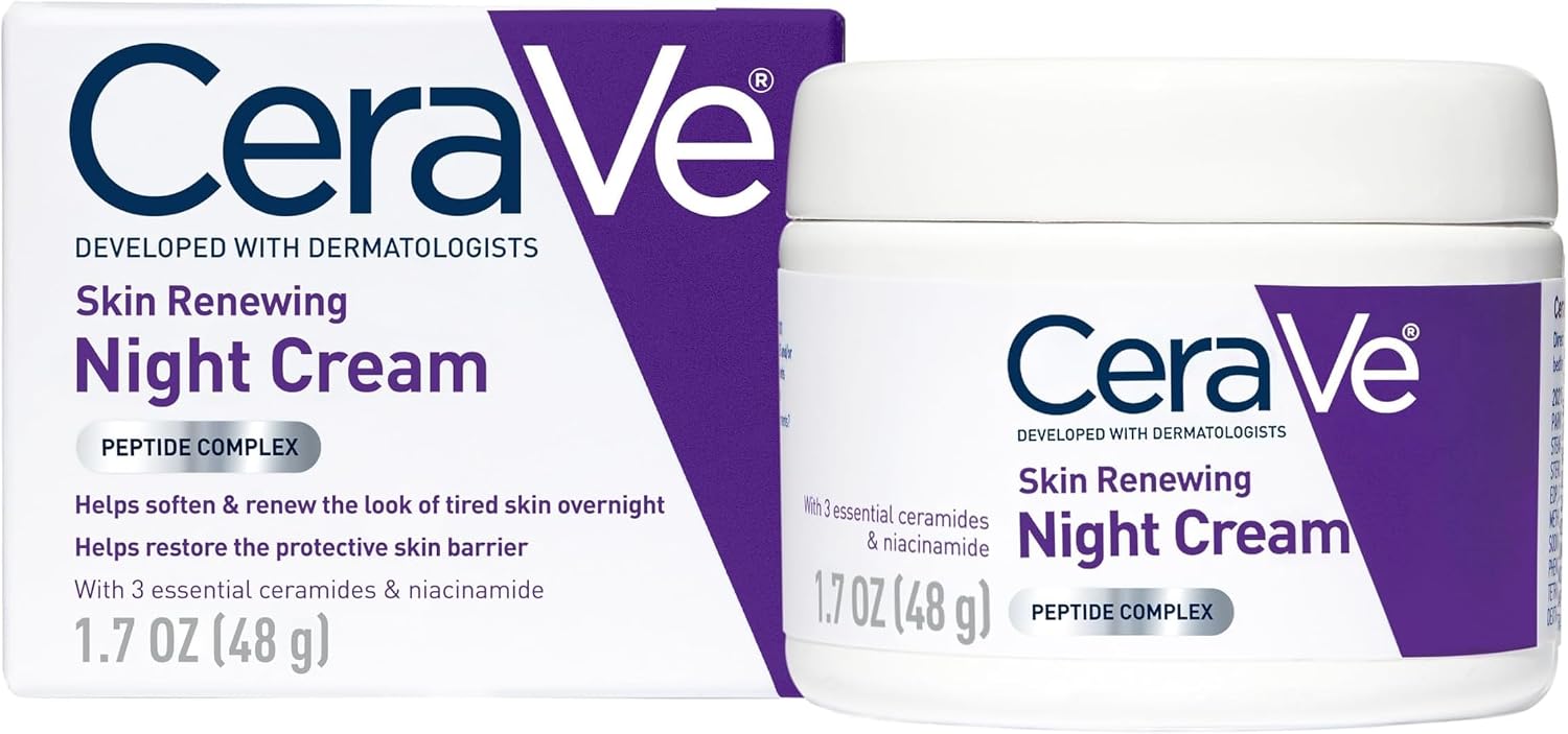 CeraVe Skin Renewing Night Cream. Niacinamide. Peptide Complex. and Hyaluronic Acid Moisturizer for Face. 1.7 Ounce. Packaging may Vary (Pack of 12)