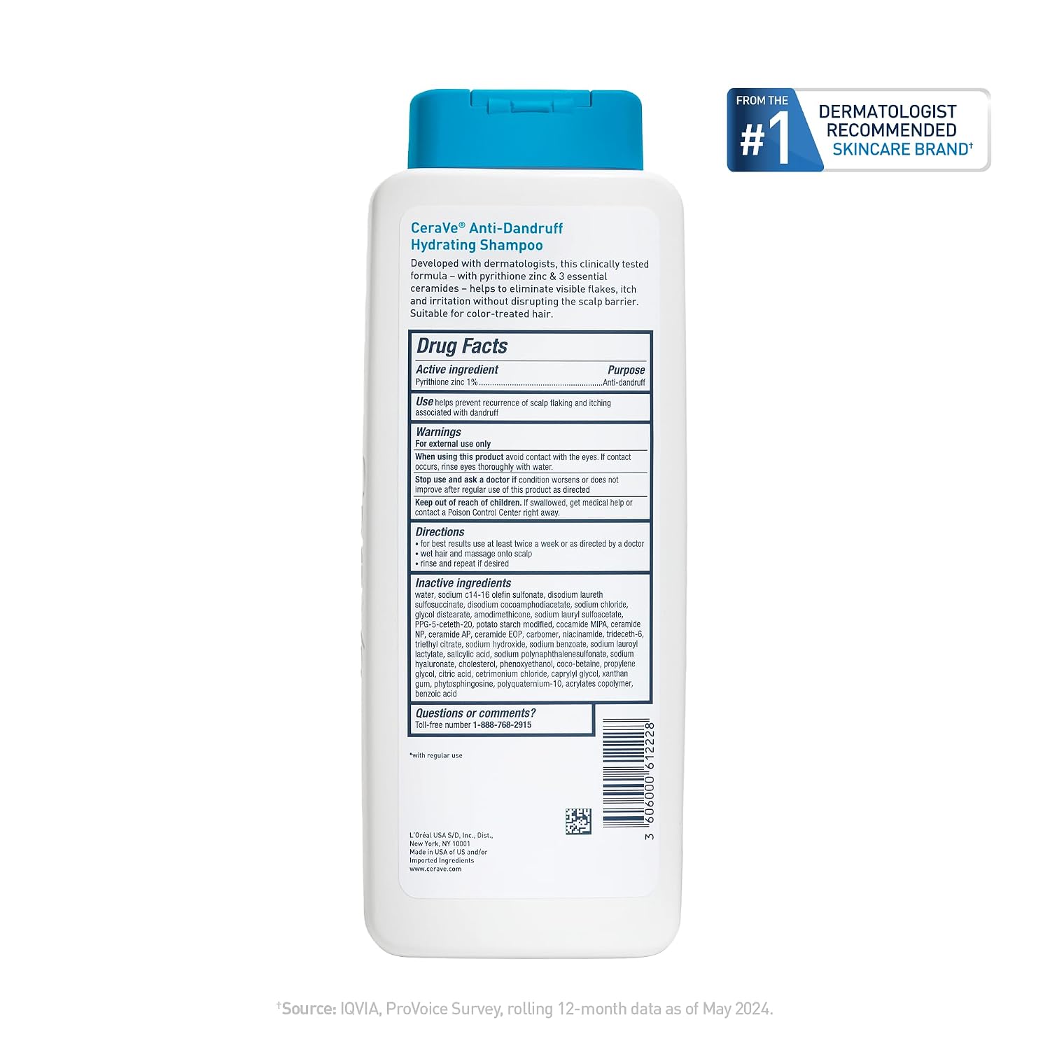 CeraVe Hydrating Anti Dandruff Shampoo. 1% Pyrithione Zinc Dandruff Treatment With Ceramides. Niacinamide. Hyaluronic Acid. Eliminate Flake.Provides Itchy Scalp Relief. Sulfate-Free. 12 Oz (Pack of 2)