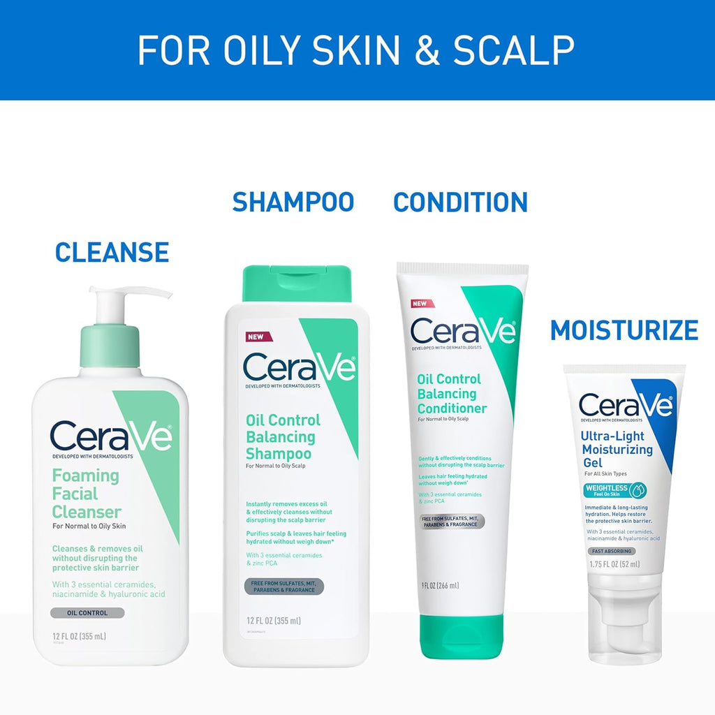 CeraVe Oil Control Shampoo. Clarifying Shampoo with Hyaluronic Acid. 12oz | Sulfate-Free Oily Hair Formula with Ceramides Deeply Purifies To Remove Excess Oil While Delivering Lightweight Hydration
