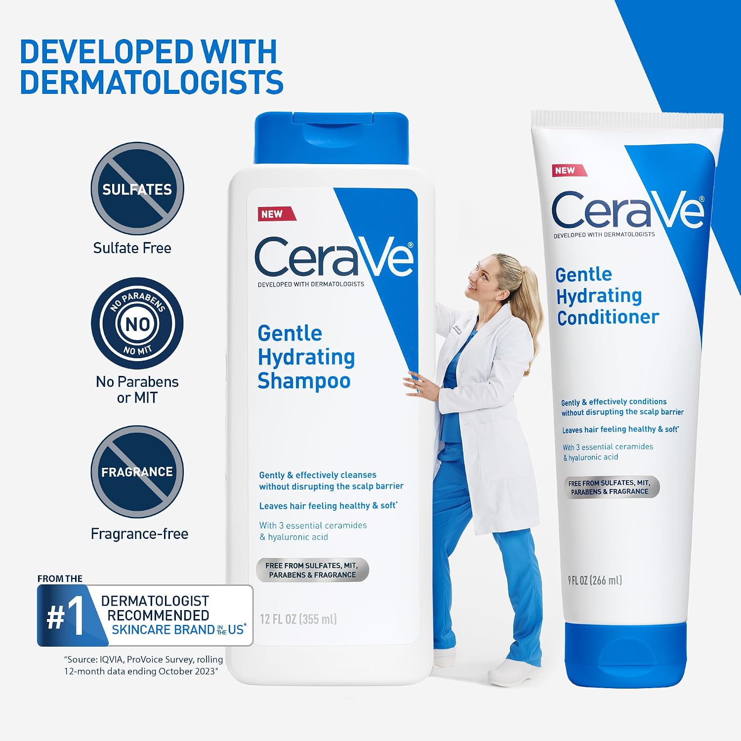 CeraVe Gentle Hydrating Shampoo and Conditioner Set. With Ceramides. Niacinamide & Hyaluronic Acid For Soft. Healthy Looking Hair & Scalp. Sulfate Free & Color Safe. For All Hair Types