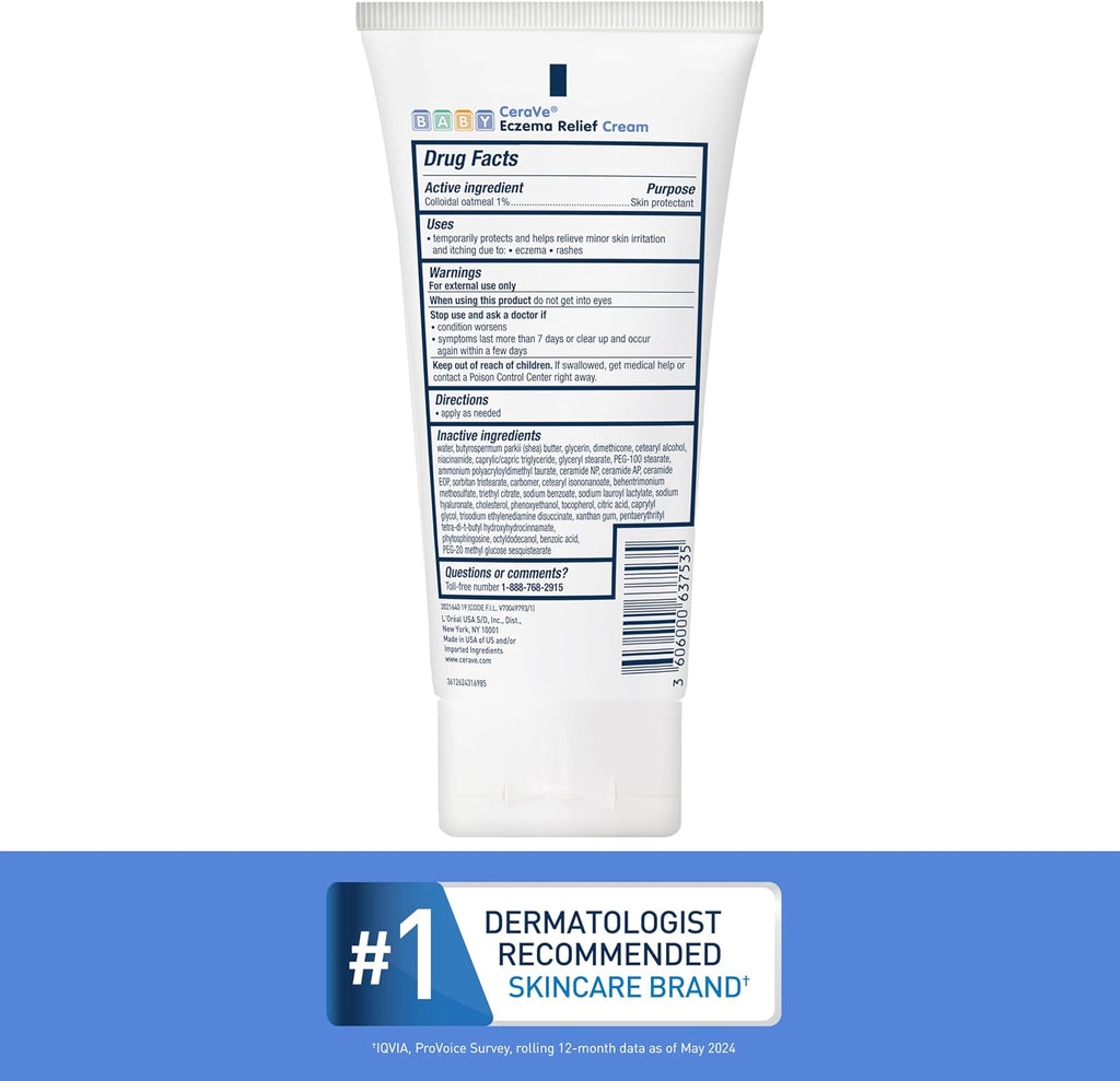 CeraVe Baby  Relief Cream.1% Colloidal Oatmeal Cream with Vitamin E & Ceramides.Soothes & Calms Itchy Skin.Developed with Pediatric Dermatologist.Fragrance Free.5oz.(Pack of 2)