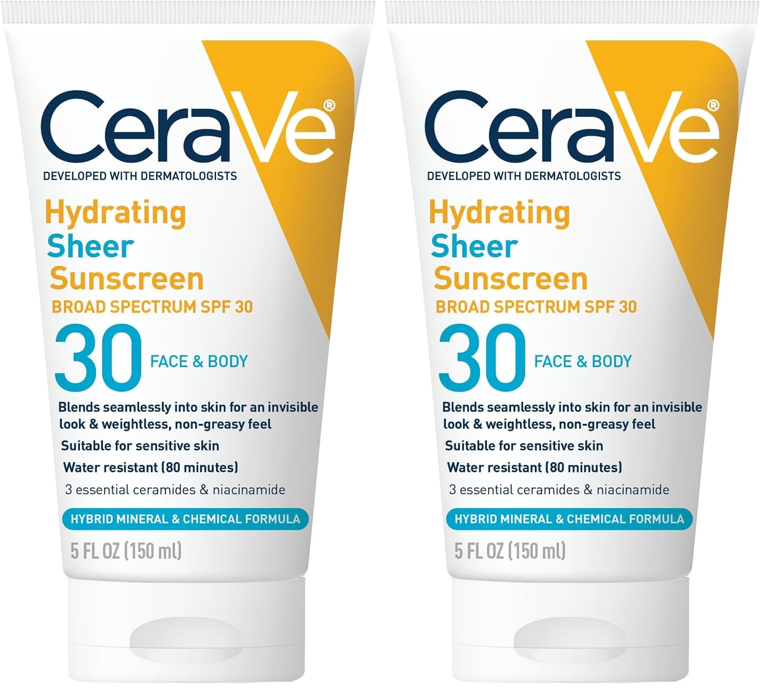 CeraVe Hydrating Sheer Sunscreen SPF 30 with Hyaluronic Acid. 5oz | Mineral and Chemical Sunscreen For Face and Body with Zinc Oxide & Ceramides. Fragrance-Free and Paraben-Free