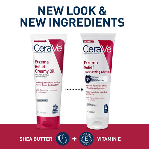 CeraVe  Relief Moisturizing Cream. Shea Butter Dry Skin Lotion. 8oz | Steroid-Free Skin Care Formula with Colloidal Oatmeal and Vitamin E Provides Soothing Treatment For Itchy Skin