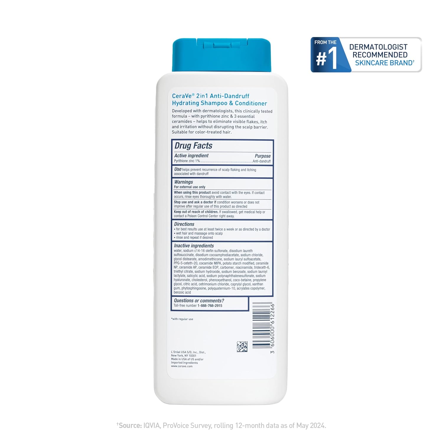 CeraVe 2 In 1 Hydrating Anti Dandruff Shampoo And Conditioner Twin Pack. 1% Pyrithione Zinc Dandruff Treatment Helps Eliminate Dandruff. Color Safe & Sulfate Free. 12 Fl Oz Each (Set of 2)