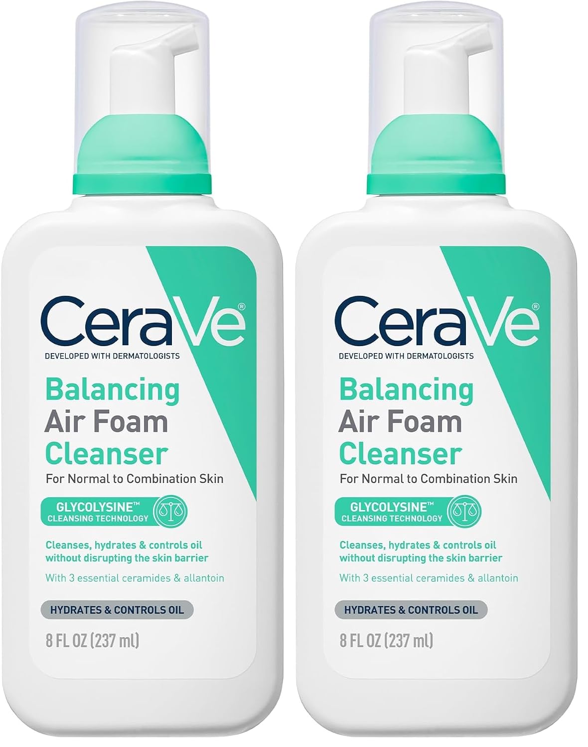 CeraVe Balancing Air Foam Face Wash.Foaming Facial Cleanser Combination Skin.8HR Oil Control.24HR Hydration.Fragrance-Free & Non-Comedogenic.With Glycolysine™ & 3 Essential Ceramides.8oz.(Pack of 2)