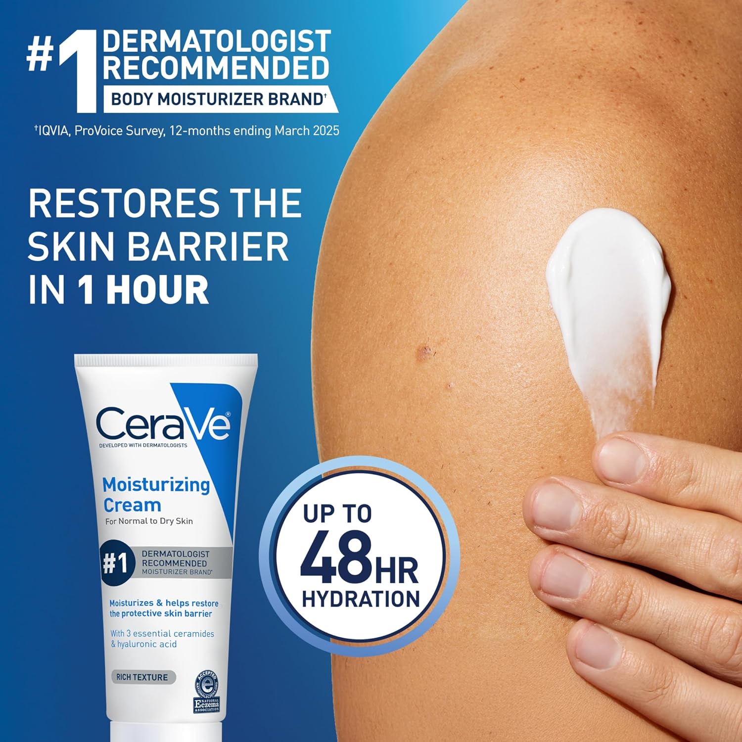 CeraVe Moisturizing Cream. Face Body Moisturizer. Normal to Dry Skin. 8 Fl Oz | Hyaluronic Acid For Instant Hydration. Skin Barrier Repair. Ceramide Moisturizer. Fragrance Free. Non-Comedogenic. Daily Use