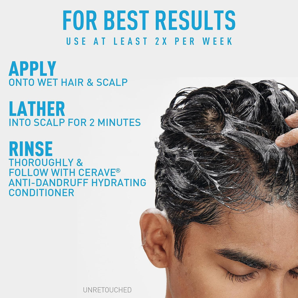 CeraVe Hydrating Anti Dandruff Shampoo. 1% Pyrithione Zinc Dandruff Treatment With Ceramides. Niacinamide. Hyaluronic Acid. Eliminate Flake.Provides Itchy Scalp Relief. Sulfate-Free. 12 Oz (Pack of 2)