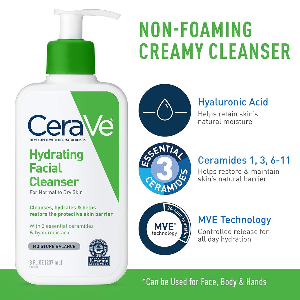CeraVe Skin Care Set. Moisturizing Cream & Hydrating Facial Cleanser | 8oz Cream & 8oz Facial Cleanser. Ceramides + Hyaluronic Acid Moisturizer & Face Wash