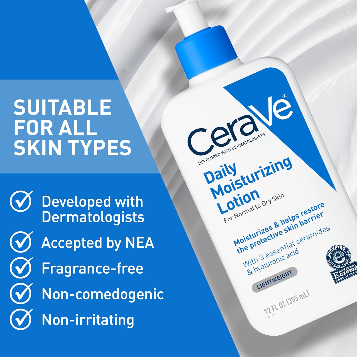 CeraVe Daily Moisturizing Lotion. Face and Body Lotion. Skin care. 12oz | Hyaluronic Acid. Lotion For Dry Skin. Skin Barrier Repair. Ceramide Moisturizer. For Men and Women. Fragrance Free. Oil-Free