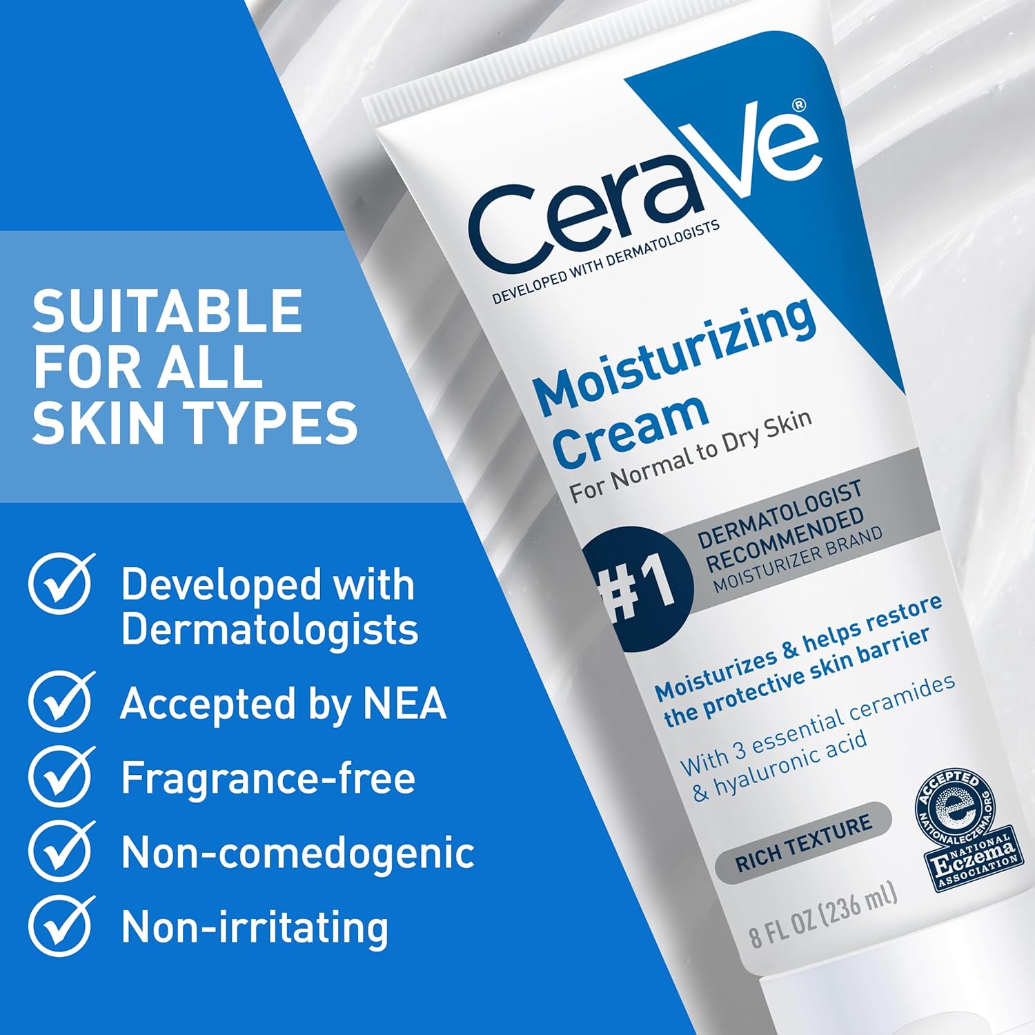 CeraVe Moisturizing Cream. Face & Body Moisturizer for Dry Skin. 19oz | Skin Care with Hyaluronic Acid. Skin Barrier Repair. Ceramide Moisturizer. Fragrance Free. Non-Comedogenic. Daily Use