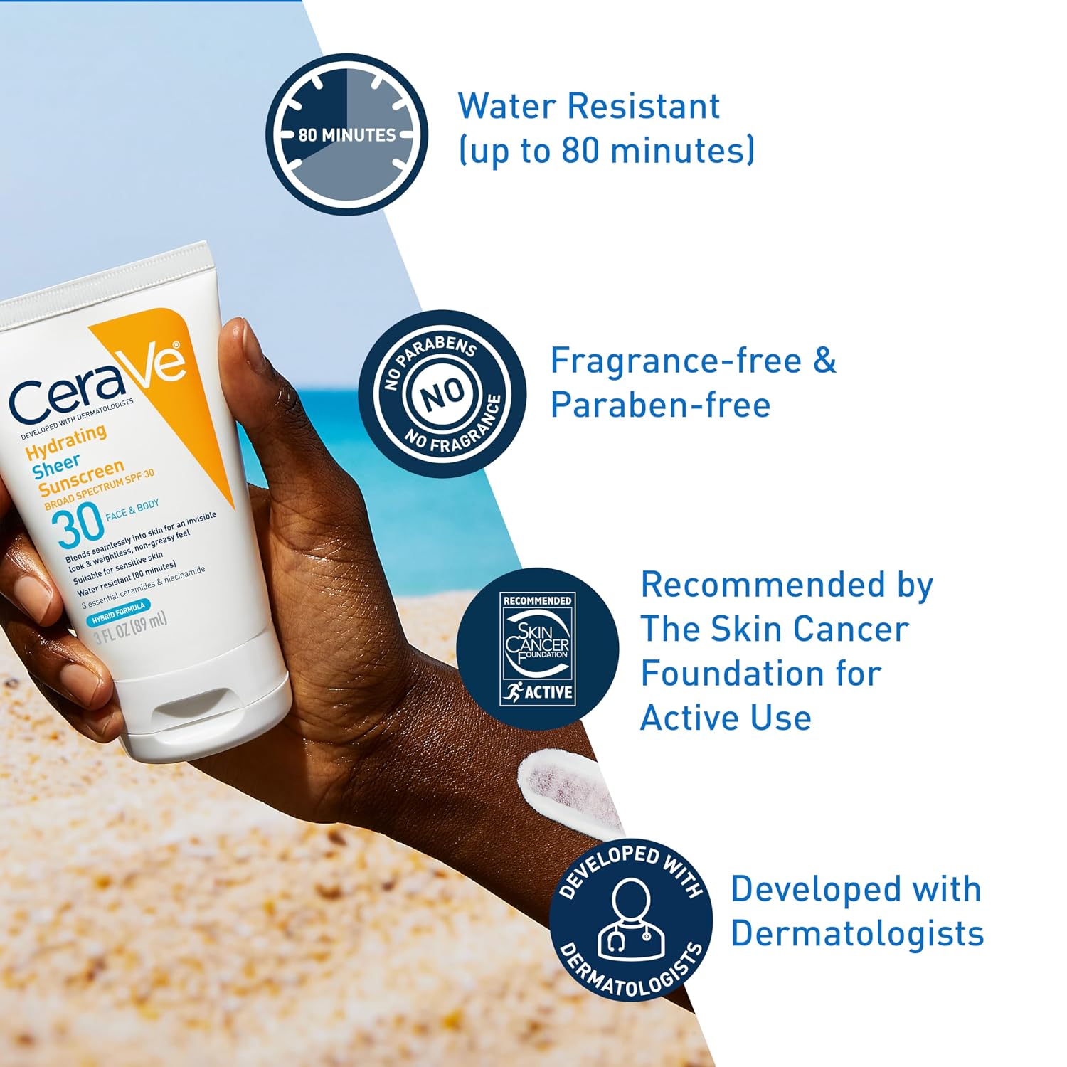 CeraVe Hydrating Sheer Sunscreen with SPF 30 for Face and Body.Mineral&Chemical Sunscreen for Men&Women with Zinc Oxide.Hyaluronic Acid and Ceramides.Paraben-Free + Fragrance-Free.5 Ounces.(Pack of 2)