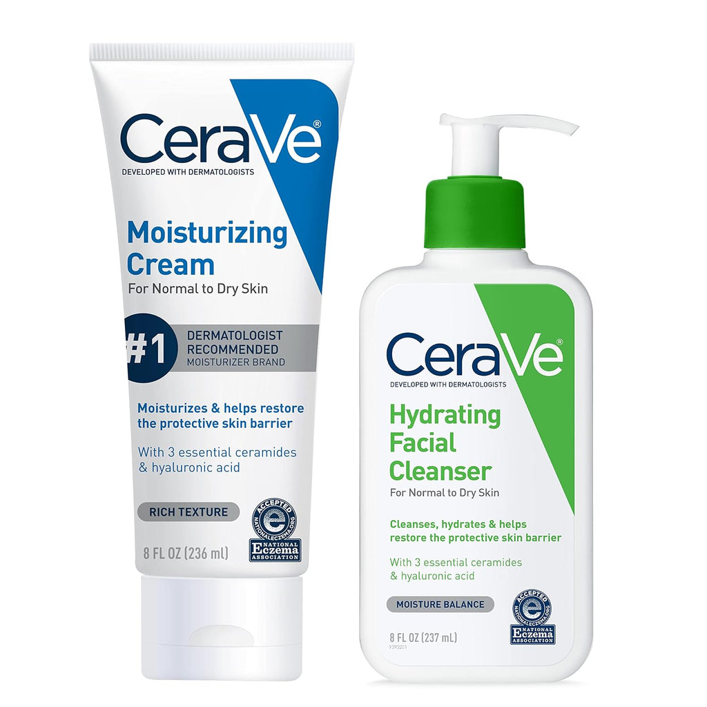 CeraVe Skin Care Set. Moisturizing Cream & Hydrating Facial Cleanser | 8oz Cream & 8oz Facial Cleanser. Ceramides + Hyaluronic Acid Moisturizer & Face Wash