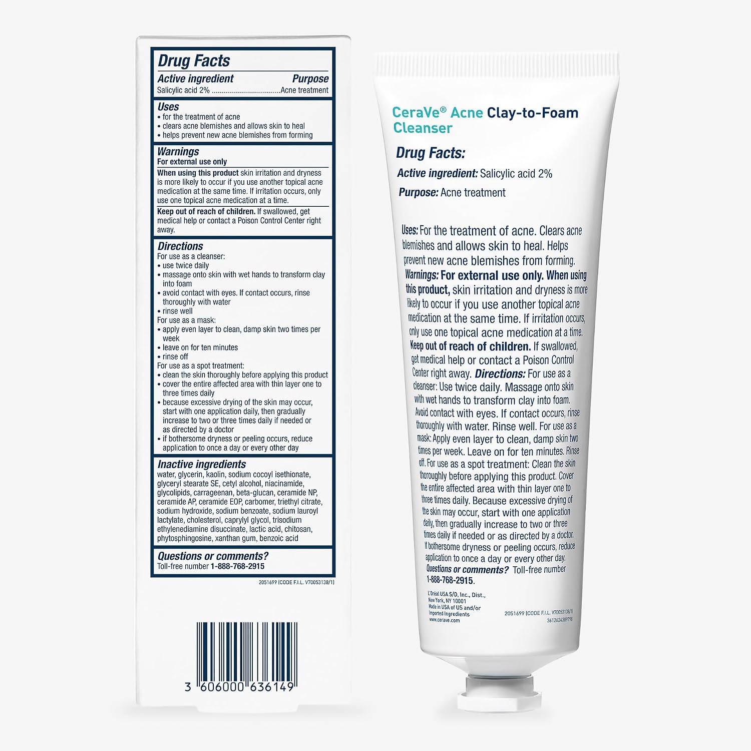 CeraVe Clay to Foam Acne Face Wash. Salicylic Acid Spot Treatment. 4 Oz | 3-In-1 Kaolin Clay Mask and Foaming Facial Cleanser with Glycerin and Ceramides Acts As a Blackhead Remover To Clear Acne