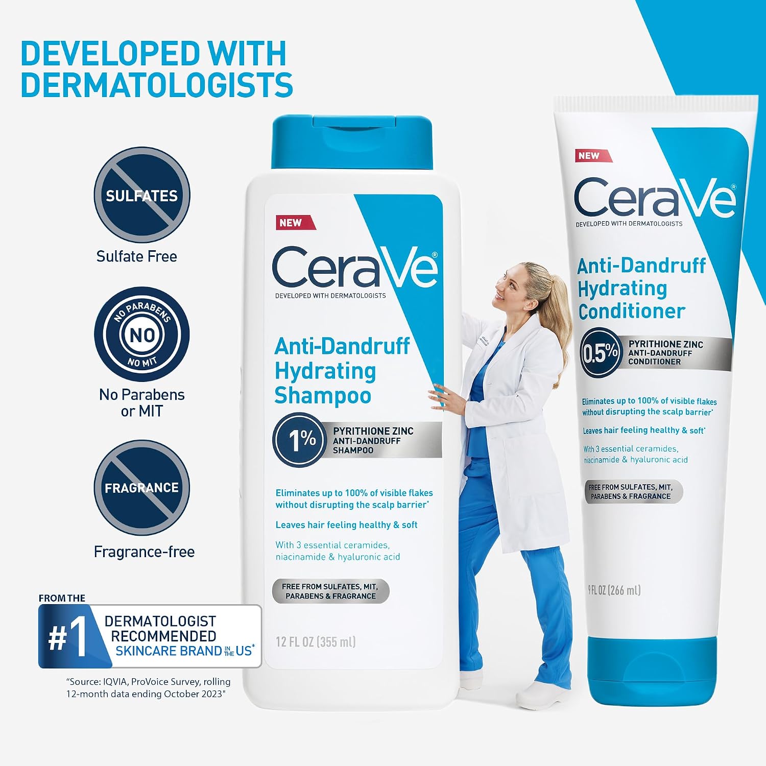 CeraVe Hydrating Anti Dandruff Shampoo. 1% Pyrithione Zinc Dandruff Treatment With Ceramides. Niacinamide. Hyaluronic Acid. Eliminate Flake.Provides Itchy Scalp Relief. Sulfate-Free. 12 Oz (Pack of 2)