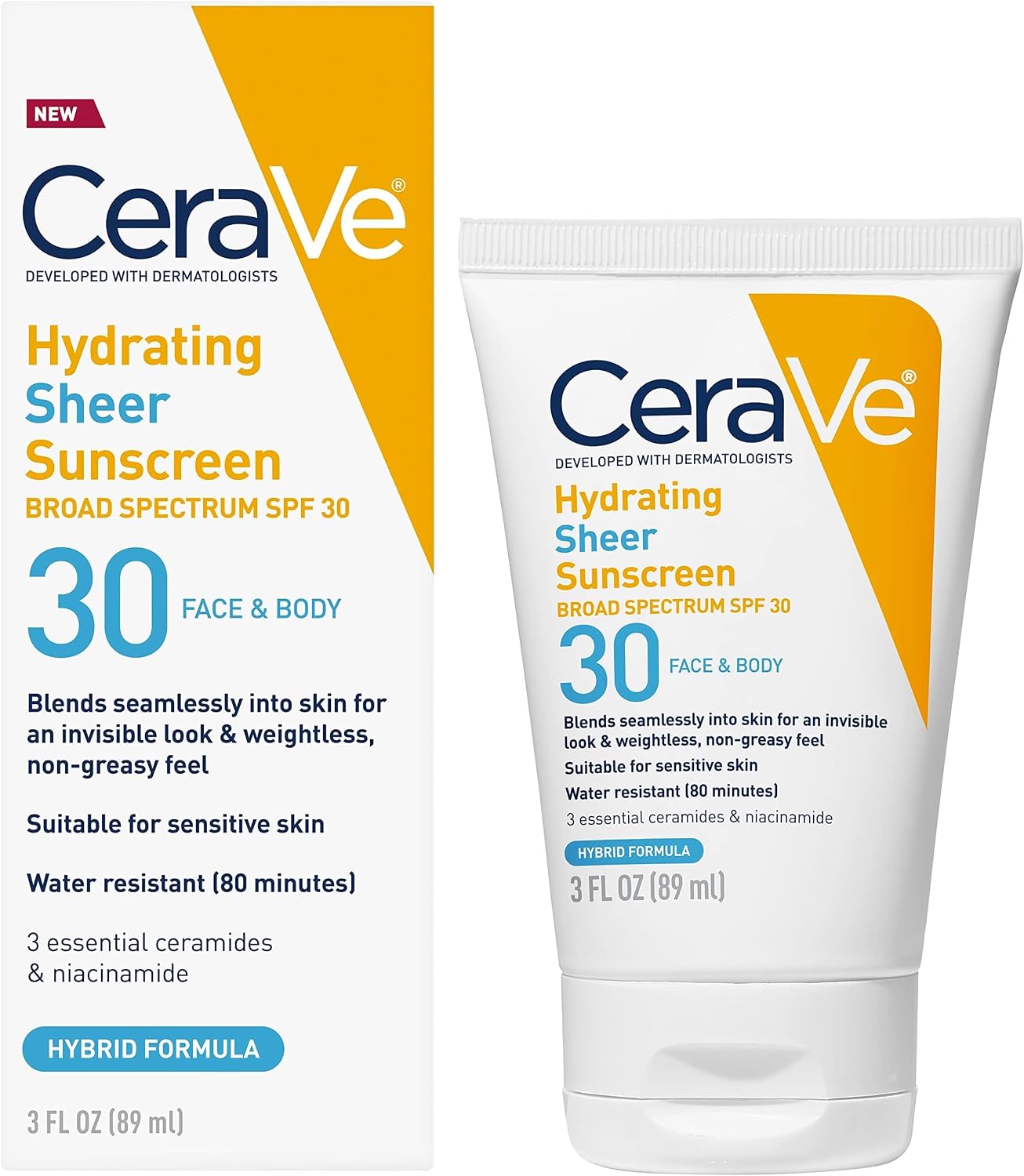 CeraVe Hydrating Sheer Sunscreen SPF 30 with Hyaluronic Acid. 5oz | Mineral and Chemical Sunscreen For Face and Body with Zinc Oxide & Ceramides. Fragrance-Free and Paraben-Free