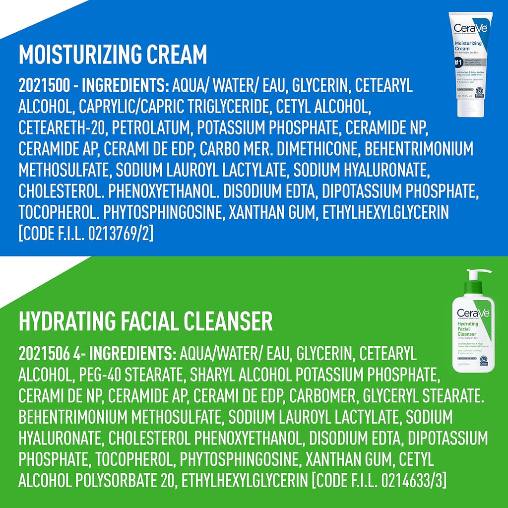 CeraVe Skin Care Set. Moisturizing Cream & Hydrating Facial Cleanser | 8oz Cream & 8oz Facial Cleanser. Ceramides + Hyaluronic Acid Moisturizer & Face Wash