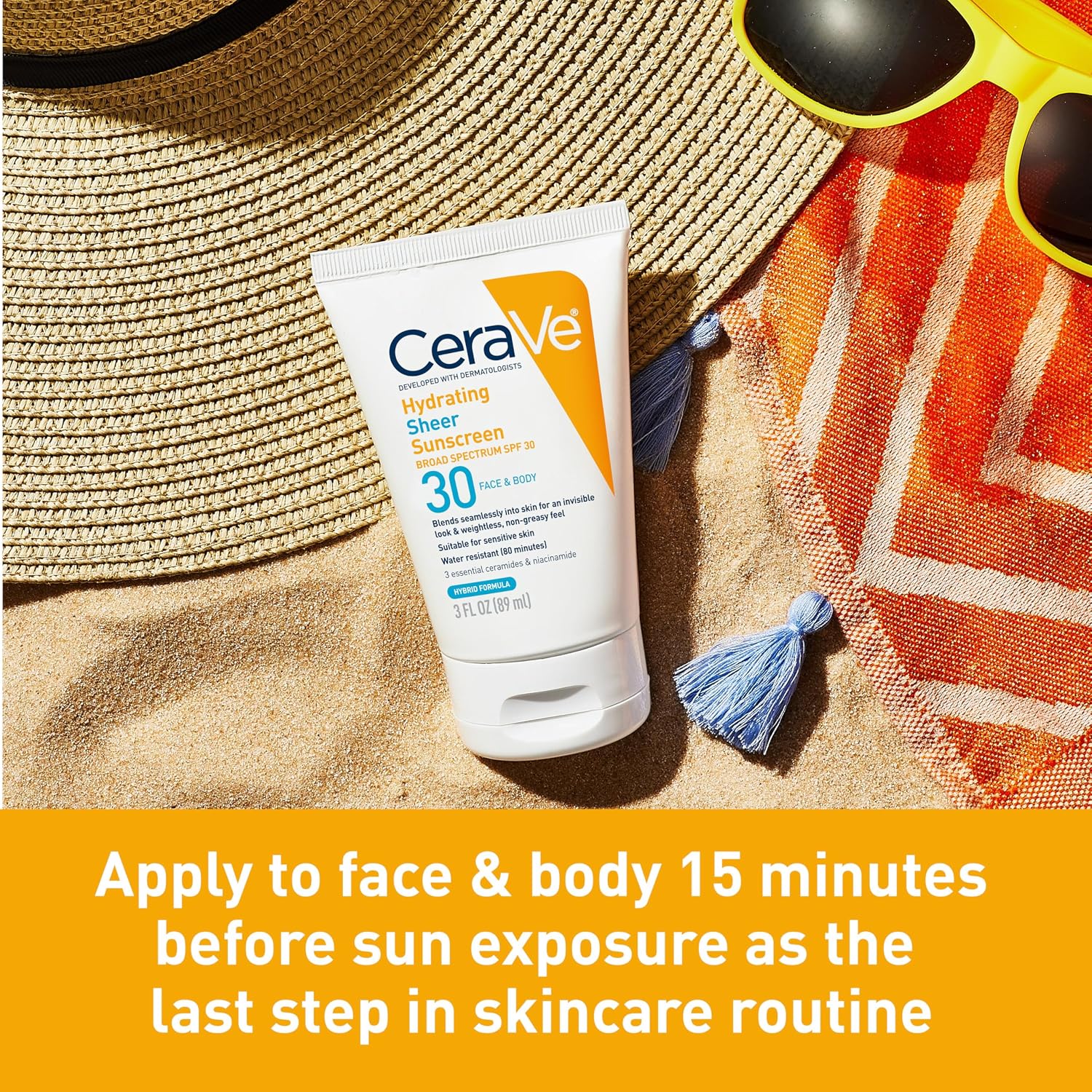 CeraVe Hydrating Sheer Sunscreen SPF 30 with Hyaluronic Acid. 5oz | Mineral and Chemical Sunscreen For Face and Body with Zinc Oxide & Ceramides. Fragrance-Free and Paraben-Free